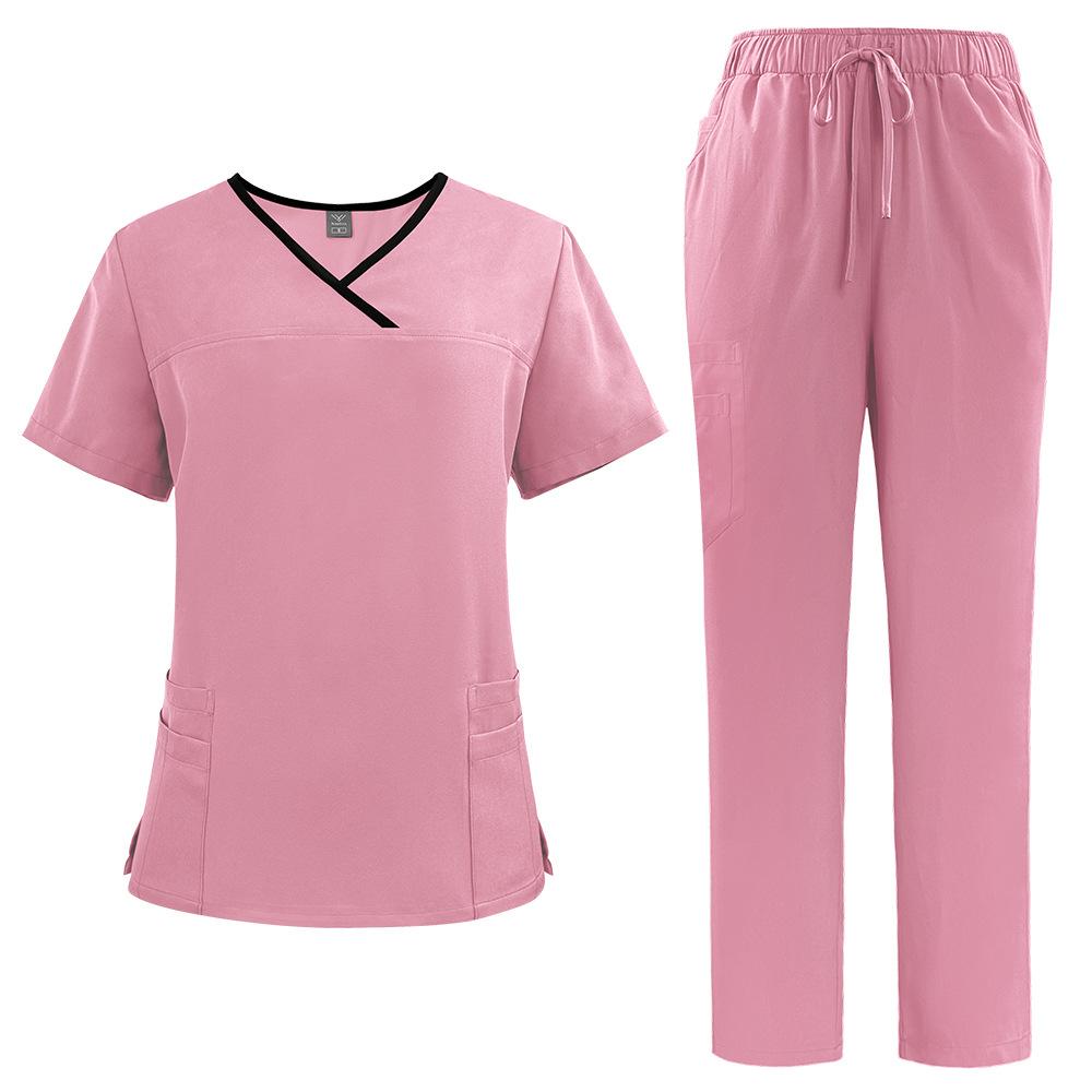 Two Piece Set V-neck Short Sleeved Nursing Uniform Set Tops+Pants Scrub Suit Fast-drying Suits