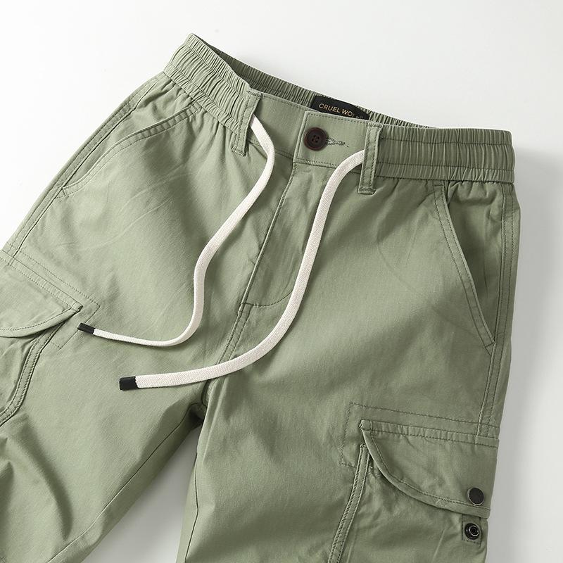 Pantaloncini Casual Estivi con Coulisse, Pantaloni da Lavoro Americani Trendy da Uomo con Tasche Multiple e Pantaloni a Cinque Punti Annodati, Pantaloni a Mezzo Taglio, Stile Sottile