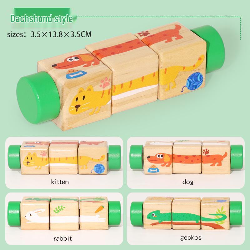 

Деревянные 3D мультяшные блоки-пазлы с животными и фруктами для малышей – вращающаяся обучающая доска