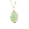 Silk Natural Crystal Rough Stone Egg-Shaped Gold Winding Tree Of Life Pendant Necklace N644