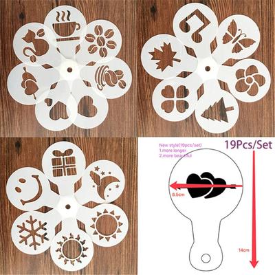 19 Adet Kalıp Kahve Sütlü Kek Cupcake Şablonu Kahve Barista Kapuçino Şablonu Serpme Pedi Toz Sprey Araçları
