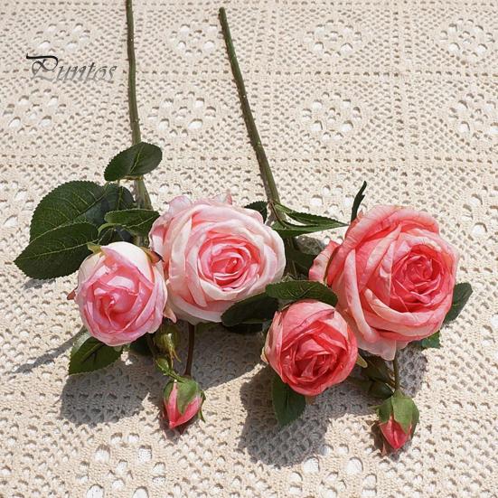 Artificial Rose with Stem Green Leaves Realistic Fake Flower Wedding Party Home Office Table Centerpiece Faux Floral Branch Decoration