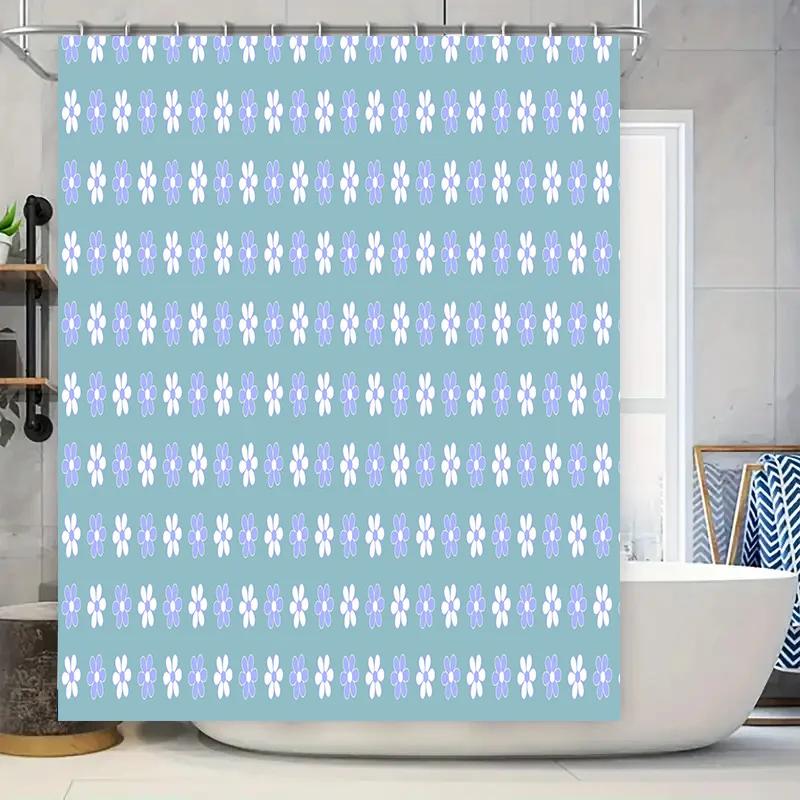 Blue White Floral Shower Curtain Modern Home Decor for Bathrooms Waterproof Fabric