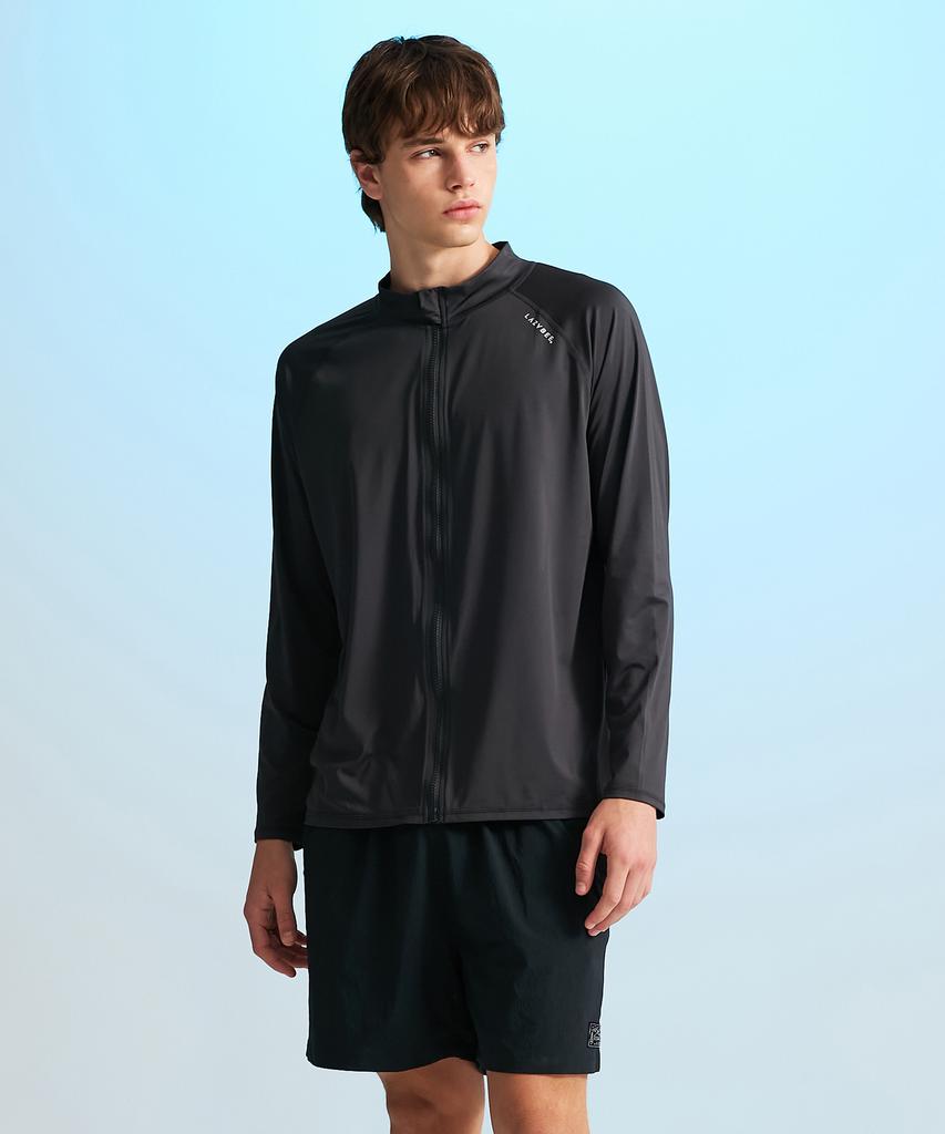 Leijibi [Set] Essential Loose Fit Long Sleeve Zip-Up Rash Guard + Swimsuit Shorts Set W (6 Colors) (B Type)