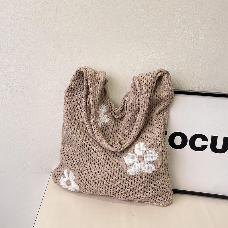 Bags Japanese and Korean retro ins shoulder cotton thread woven knitted bags handbags flowers beach vacation
