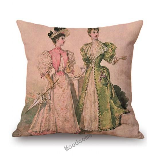 Elegant European Victorian Era Fashion Duchess Ladies Vintage Poster Royal Home Decorative Sofa Pillow Case Linen Cushion Cover