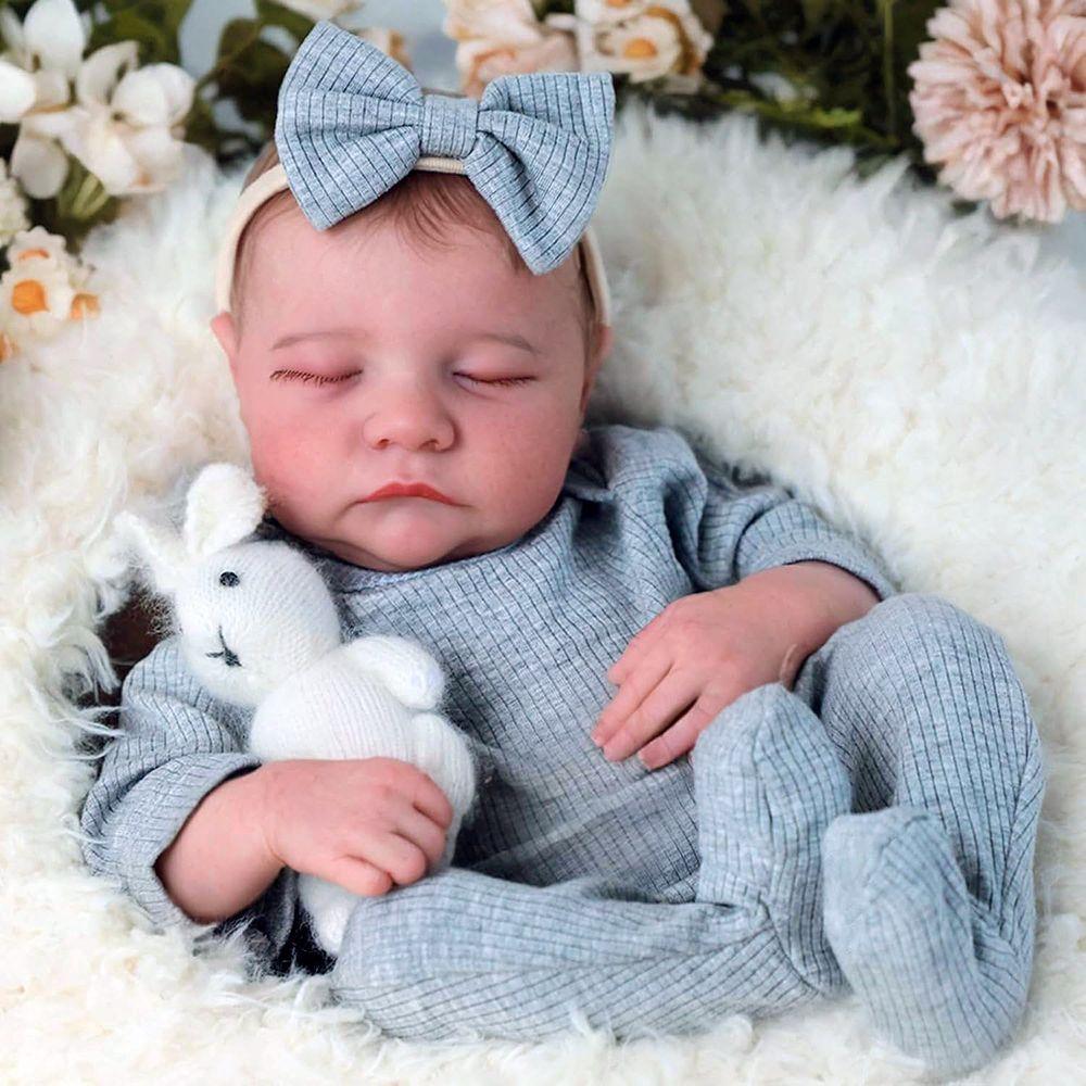 Reborn Baby Doll 45cm Hard Vinyl with Painted Hair and Closed Eyes