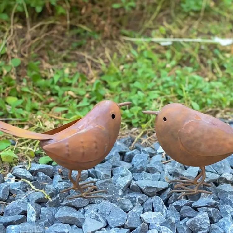 2 Pièces Figurine d'Oiseau en Fer Statue Décorative Collection Ornement de Table Sculpture pour Entrée Décoration de Maison