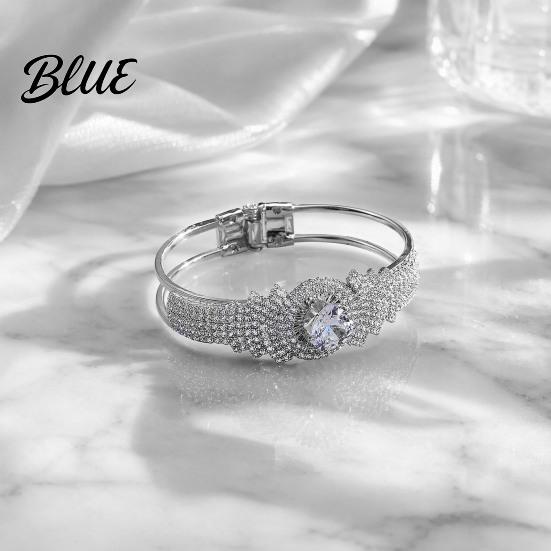 Women Buckle Bracelet Bangle with Opening Closing Design Sparkling Cubic