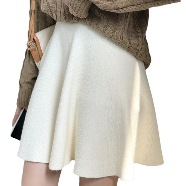 Women's Knitted Midi Skirt Autumn and Winter Yarn High Waist A-line Skirt Pleated Skirt