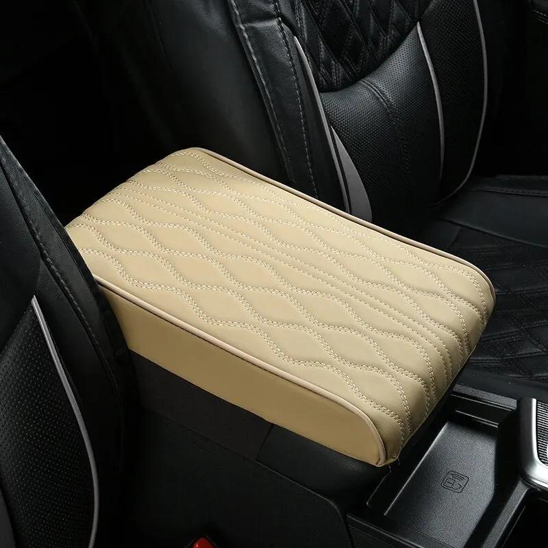 Wave Embroider PU Leather Car Armrest Mat Center Console Arm Rest Protection Cushion Auto Armrests Storage Box Cover Pad
