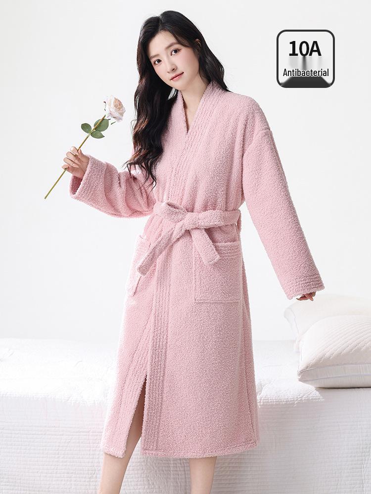 Women's Velvet Pajama Set with Fleece-Lined Pants and Thick Coral Fleece Bathrobe for Autumn/Winter