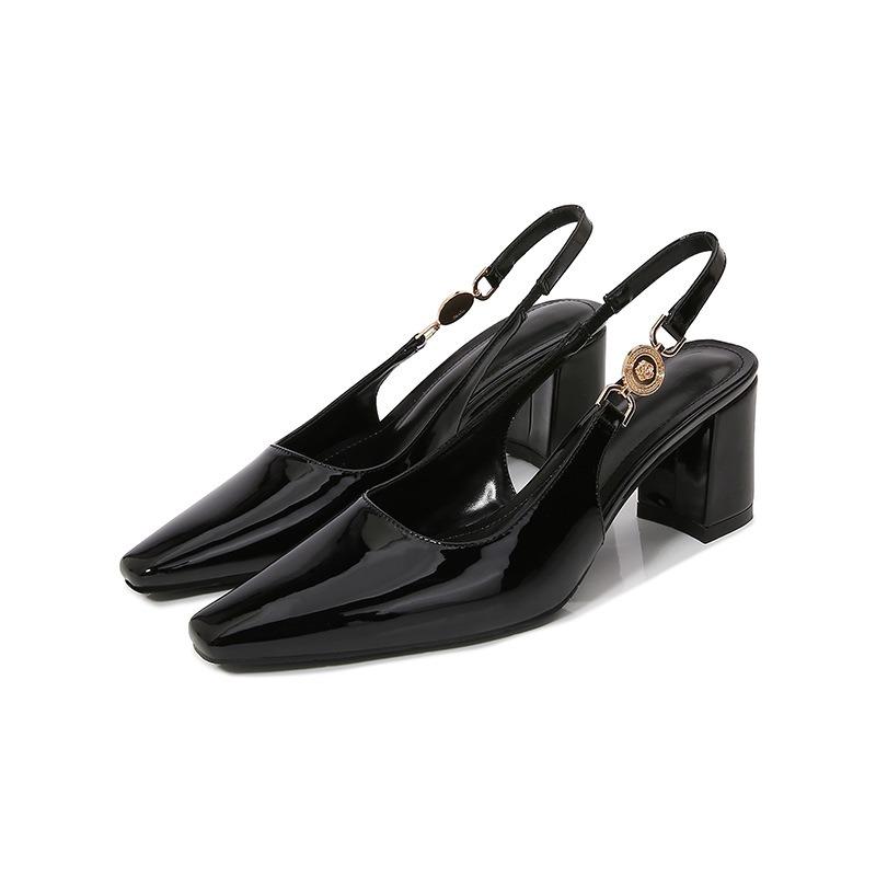 Black Square High Heels Women Thick With 2024 New All-Match Spring And Summer Comfortable Single Shoe Women Baotou Sandals