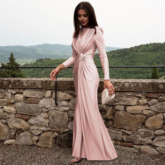 Dámské večerní šaty Slim Fit s kulatým výstřihem a zadním zipem