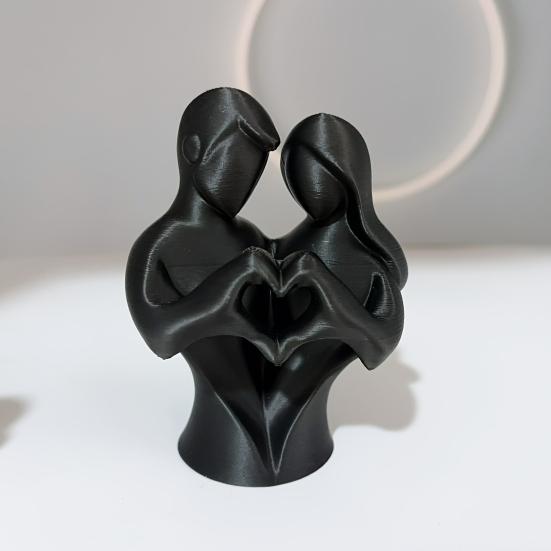 Sculptural Artistic Texture 3D Printed Couple Heart Statue, Abstract Minimalist Lovers Embrace Figurine, Romantic Desktop Easy Care Love Ornament