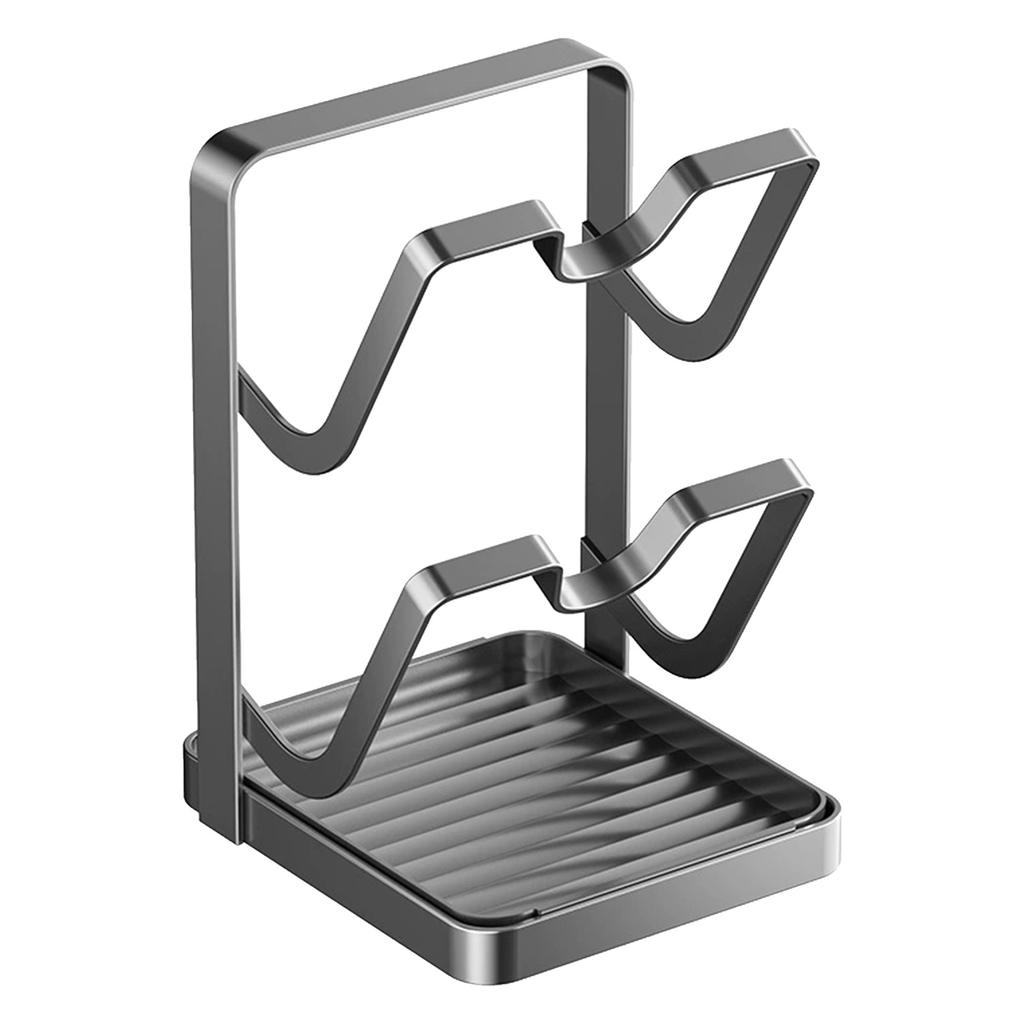 Countertop Pot Lid Organizer with Drip Tray and Spoon Rest Kitchen Pot Lid Organizer Stand for Cooking Lids and Utensils