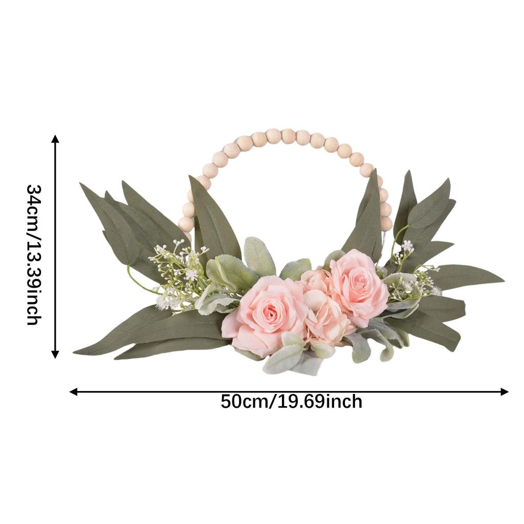 Wood Bead Floral Wreath Remembrance Gift Party Supplies Front Door Floral Hoop for Wedding Farmhouse Garden Indoor Outdoor