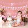 Pink Bow Happy Birthday Banner Garland and Hanging Swirls for Girl Pink Bow Coquette Birthday Party Decorations