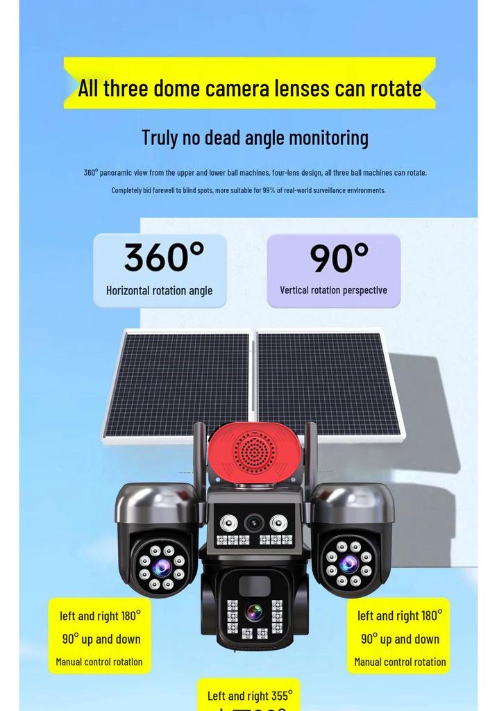 Solar-Powered 4G Home Security Camera, No Data or WiFi Needed, 360° View with Remote Mobile Control.