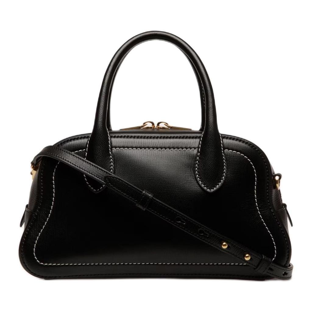 Bally Unda Brand Logo Classic Grain Goat Leather Handbag Women Handbags Black 6310380