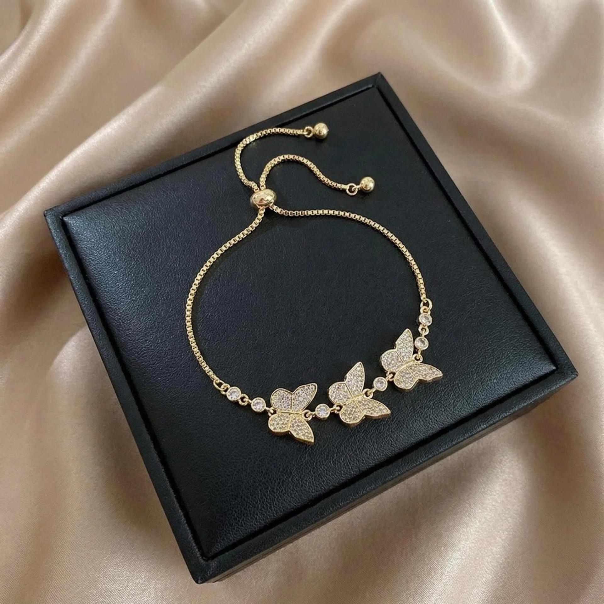 Adjustable Korean Style Zircon Butterfly Bracelet for Women - Elegant, Luxury Design