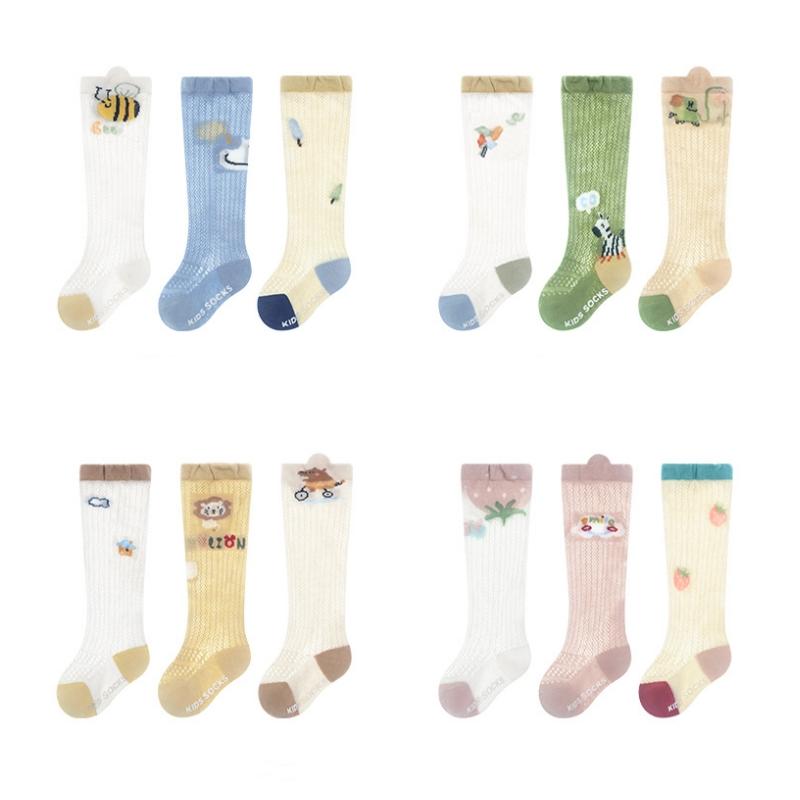 3Pairs/set Mesh Socks For Babies Casual Children's Cotton Loose Over Knee High Socks Non-slip Summer Cartoon Print Sock