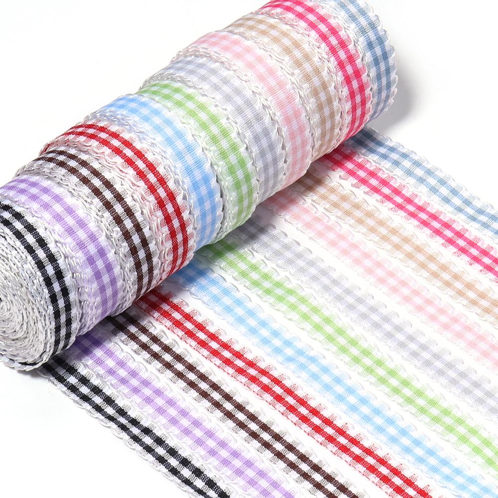 5Yards Wavy Lace Checkered Ribbon Colorful Plaid Satin Ribbon For Flower Gift Packaging DIY Clothing Accessories Home Decoration