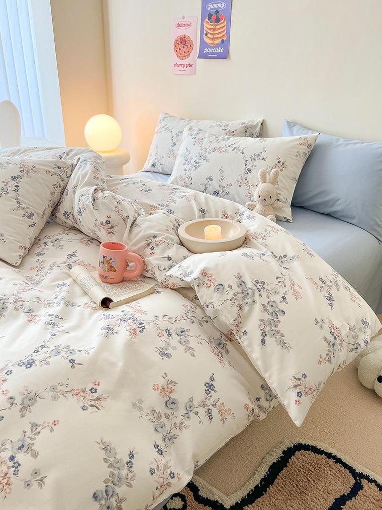 Pastoral Purple Floral Cotton Duvet Cover Set - 4 Pieces, 150x200 cm