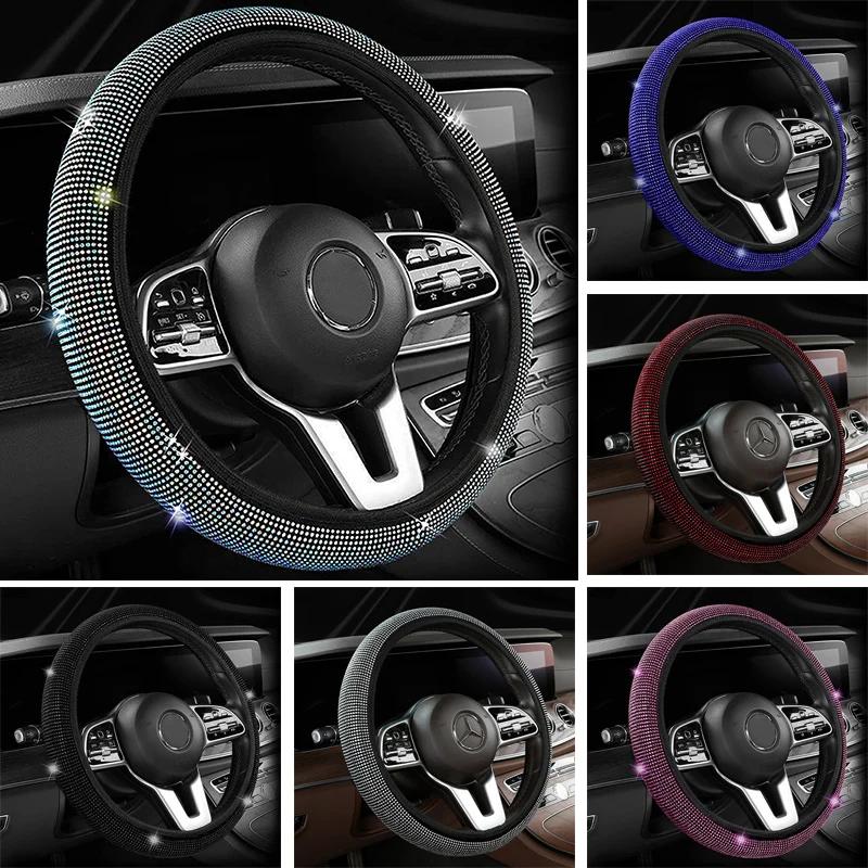High Fashion Crystal Car Steering Wheel Cover 38cm Breathable Anti Slip PU Rhinestone Car Decoration Diamond Auto Parts