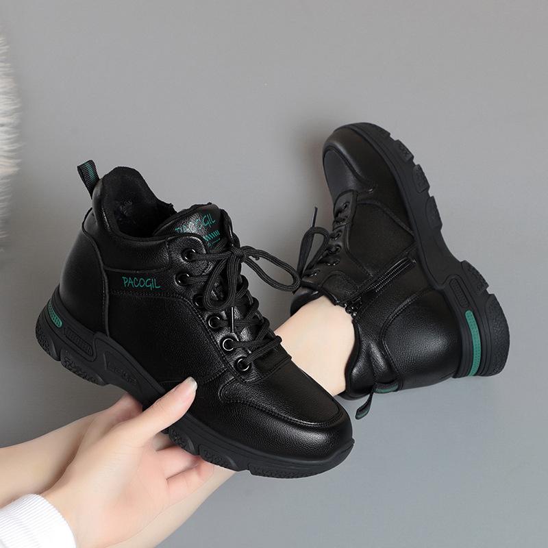 Fashion Women Casual Soft Shoes New Winter Warm Plus Velvet Black  Ankle Short Boots Thick-Soled Cotton Sneakers