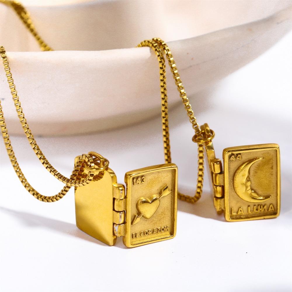 Stainless Steel Photo Frame Necklace Moon Sun Couple Choker Chain Heart Photo Pendant  Jewelry