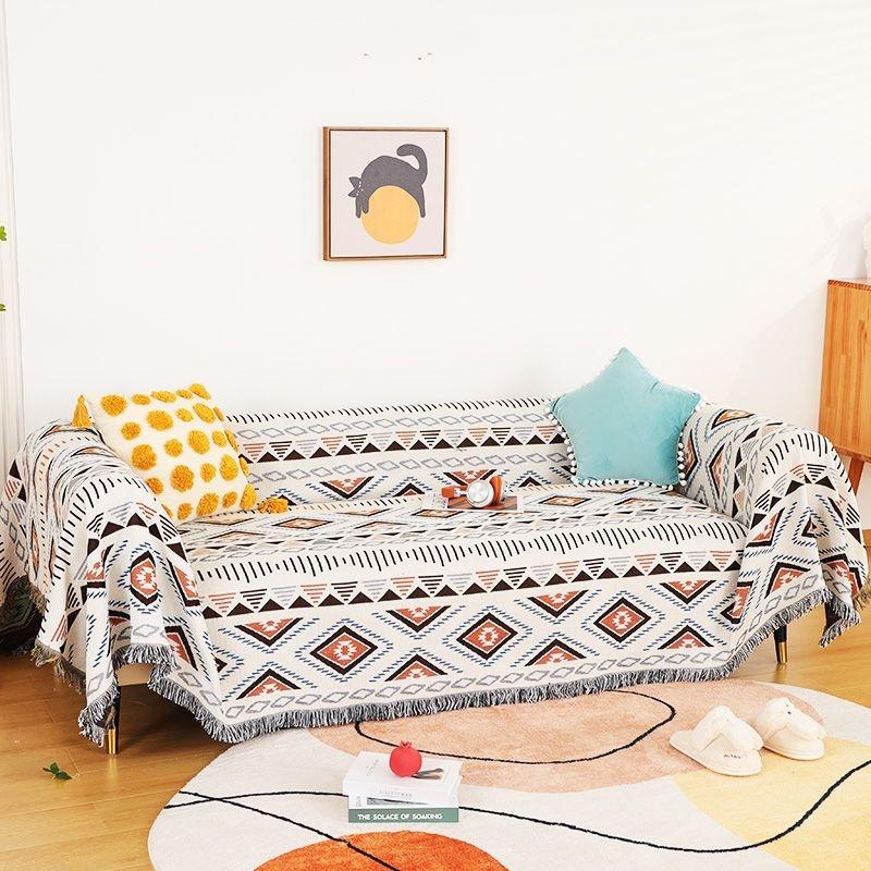 Double Side Bohemian Plaid Blanket for Sofa Bed Decorative Blanket Picnic Blanket Boho Sofa Cover Throw Blanket with Tassel