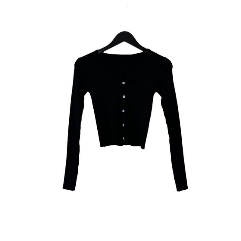 

Корейский кардиган тонкой вязки с V-образным вырезом и длинными рукавами приталенного силуэта One Size чёрный