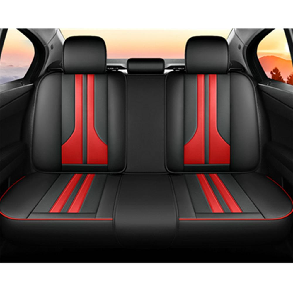 Black+red Perforated PU Leather FULL SET 5-Seats Car Seat Covers Cushion Front & Rear