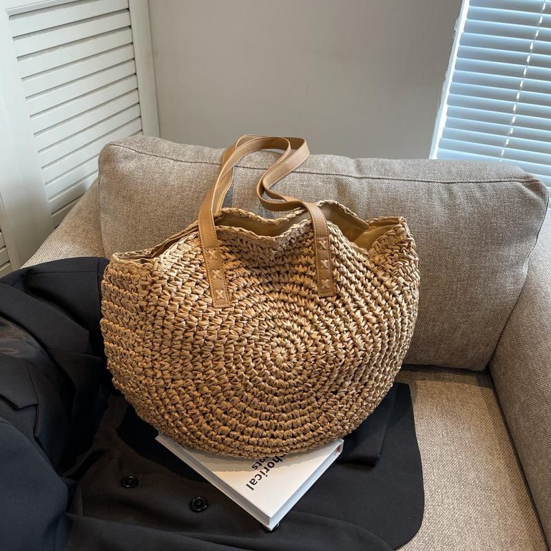 Dali Tong Travel Straw Bag Stylish and Simple Casual Shoulder Women's Bag Beach Vacation Bag Large Capacity Tote Bag