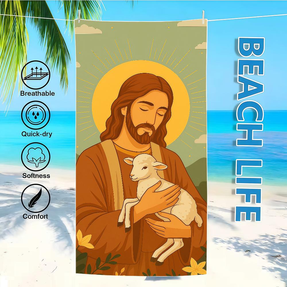 Christus Handdoek Textiel Lam Badjas Jezus Strand Sneldrogend Herder Lichtgewicht Draagbaar Kamperen Zwembad Reizen