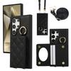 Crossbody Wallet With Card Bracket Phone Case For Samsung Galaxy S26 S25 Ultra Edge S24 S23 S22 Plus Plaid Pattern Leather Cover