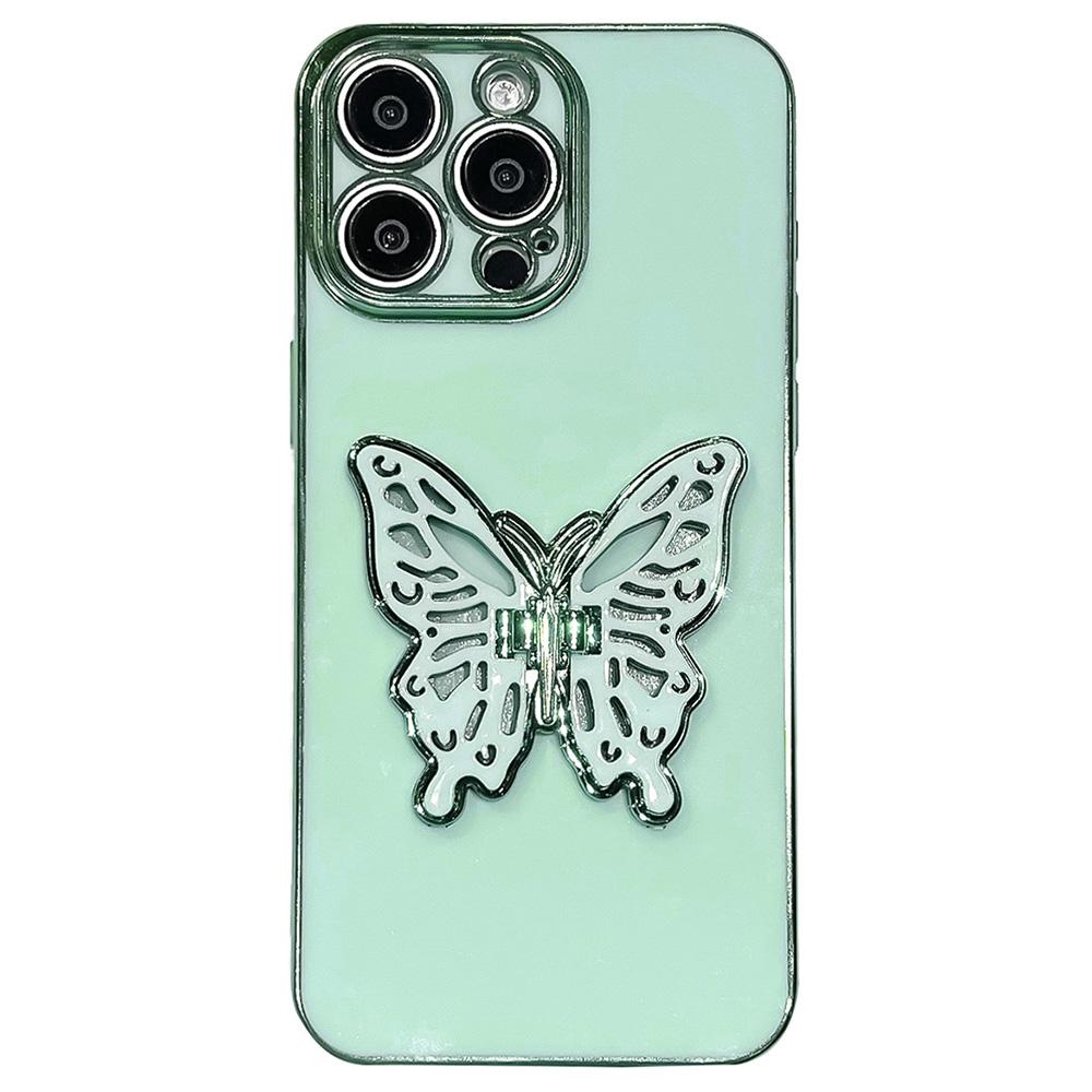 For iPhone 16 Pro Case Butterfly Kickstand TPU Electroplating Phone Cover