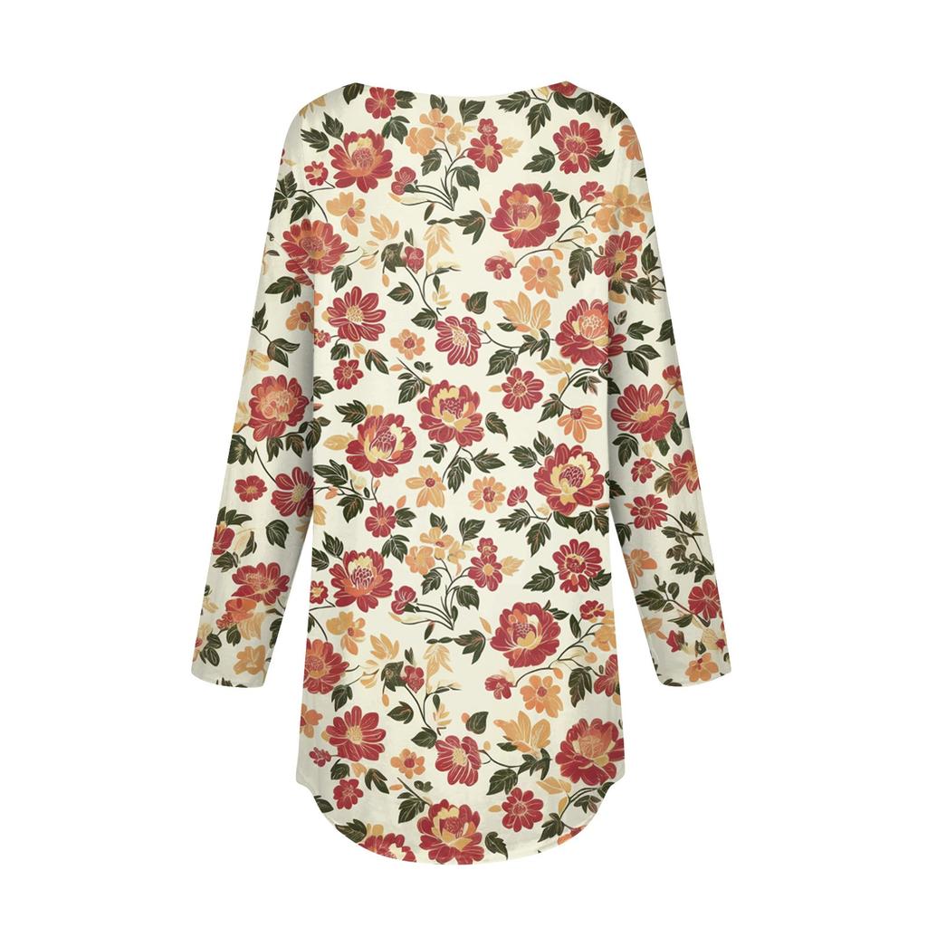 Damen Lässiges Rundhals-Langarm-T-Shirt Top Pullover Langarm-Sweatshirt mit Aufdruck