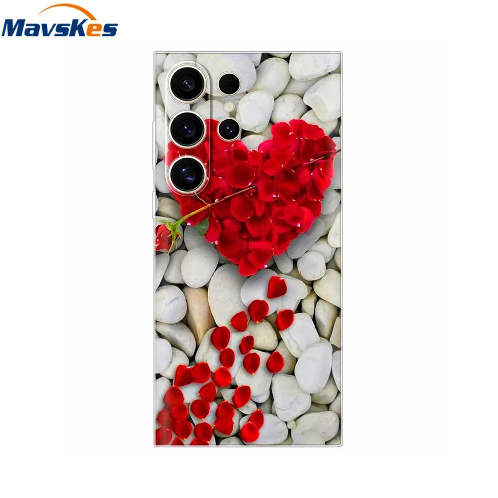 Case For Samsung S25 Ultra Cute Heart Flower Cover Soft Silicone Matte Protective Fundas For Samsung Galaxy S25+ S25 s 25 Shells