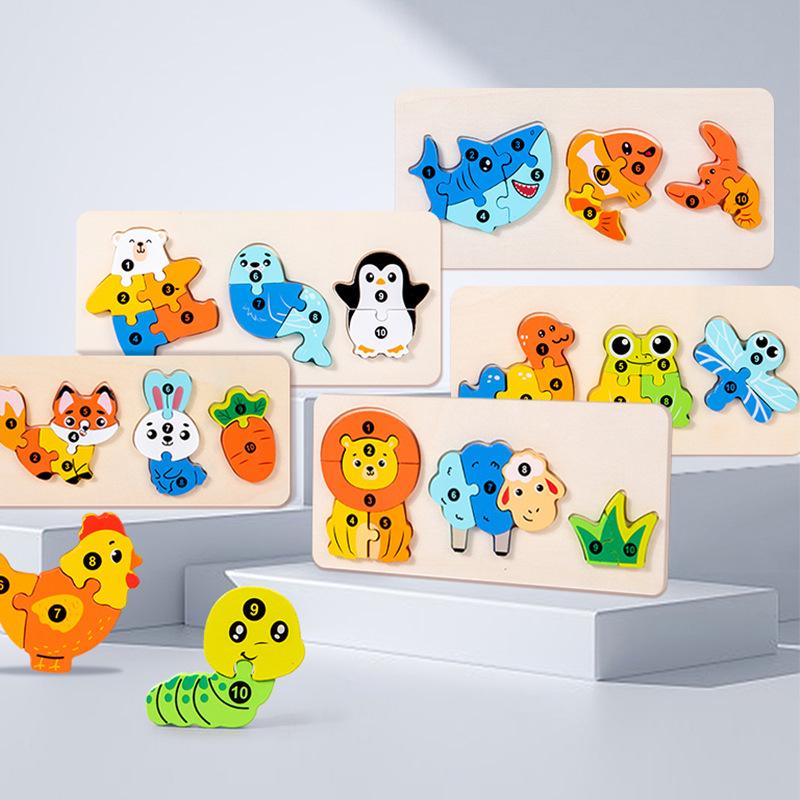 3D Wooden Animal and Vehicle Jigsaw Puzzles for Children - Educational, Large Piece, Interlocking Board Toys.
