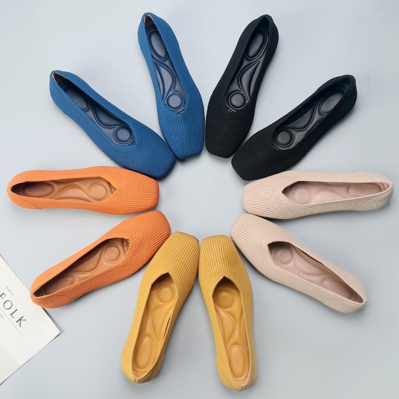 Woven Flat-bottomed Large Size Soft-soled Knitted Square Toe Women's Single Shoes