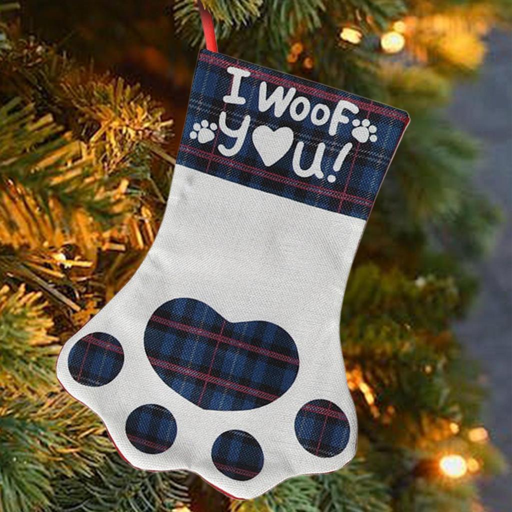 Pet Stockings Christmas Paw Print Christmas Stuffers Sock Holiday Treats Holder For Kids Girls Boys Toddler Mantle Classroom