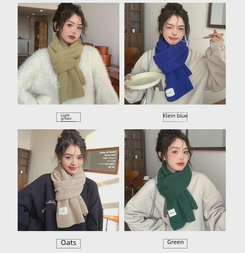 Cachecol de lã espessada vermelha de inverno para mulheres - versão coreana 2023