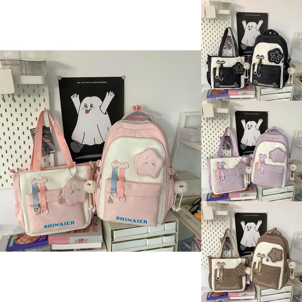 Youthful Style Nylon School Backpack With Color Blocked Cute Letter Star Print For Teens