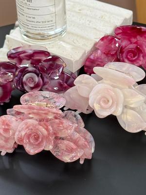 Pink Rose Hair Claw Crabs for Girls and Women Up Do  Hair Clip,acetate Grip Clip At the Back of the Head