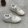 High-quality V Home First-layer Cowhide Thick-soled Little White Shoes Versatile Round Head Lace-up Muffin Bottom Low-top Leather Women