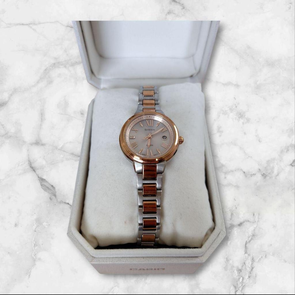 Used CASIO SHEEN analog watch silver/rose gold