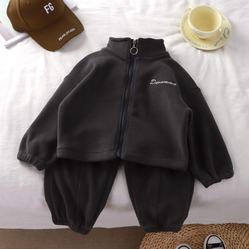 Children's Fleece-Lined Two-Piece Set for Autumn/Winter - Korean Style for Boys and Girls