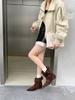 Retro Suede Belt Buckle Short Boots Women's Autumn and Winter Thin Temperament Versatile Western Boots Black Fashion